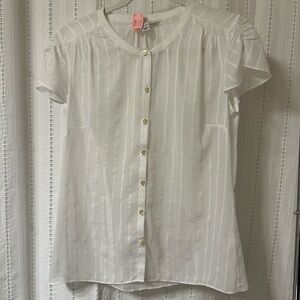 Banana Republic White Striped Button-Up Blouse, sheer, Great condition